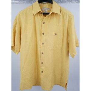 Silknosic Island Republic Hawaiian Shirt Mens Floral Yellow Button Up M Medium